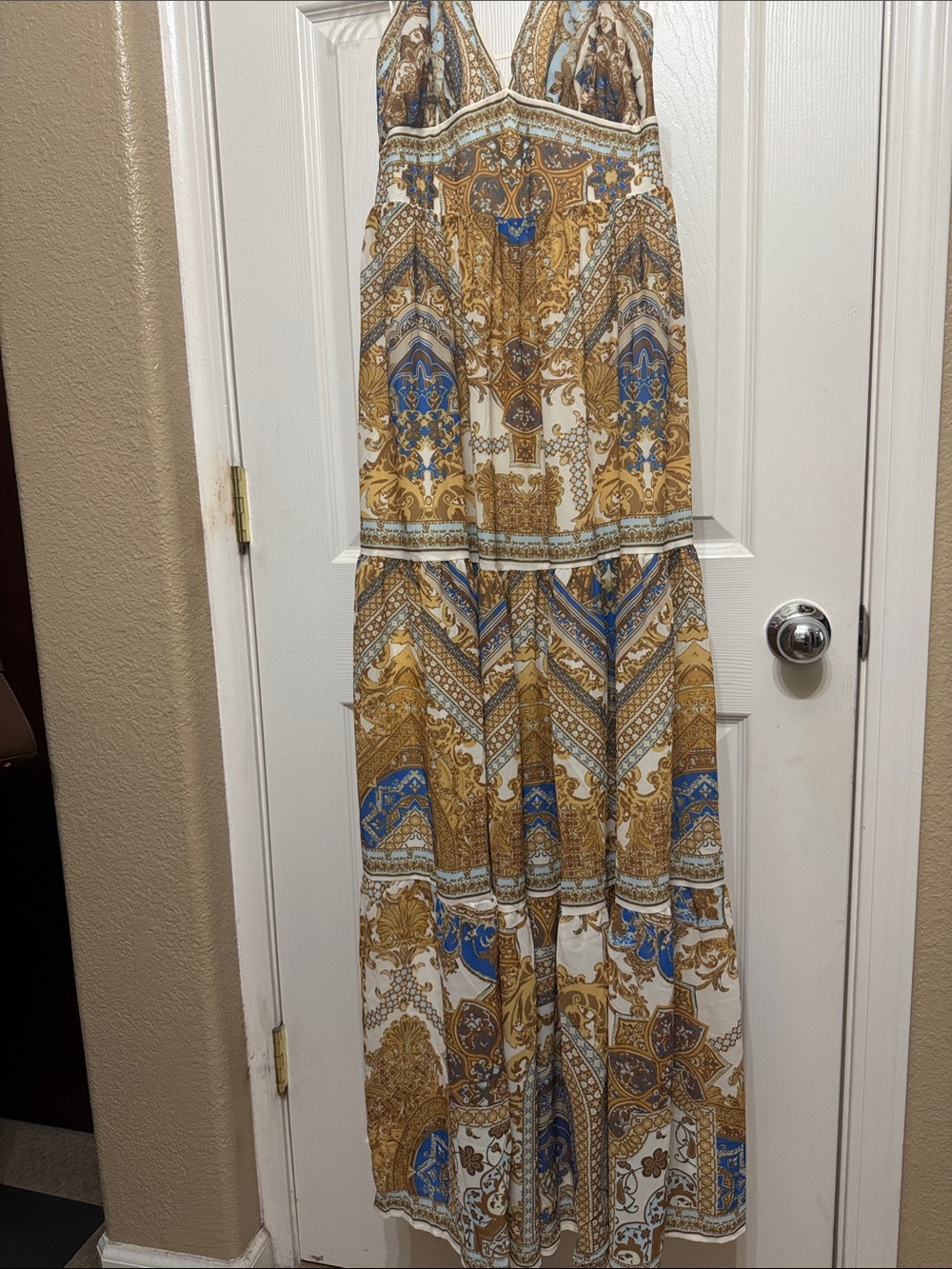 Maxi Dress in Gold & Blue Paisley Print
